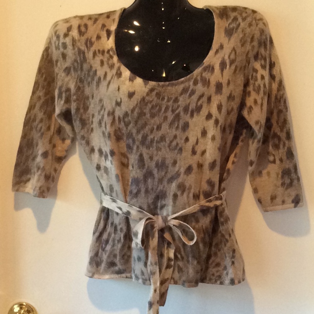 Wool/Angora Fuzzy Sweater cheetah print tie belt